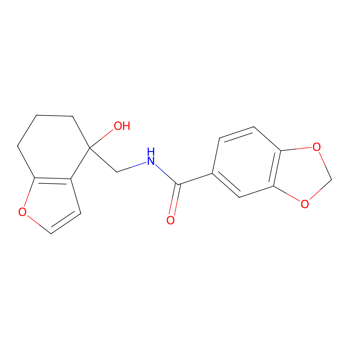 N-[(4-hydroxy-4,5,6,7-tetrahydro-1-benzofuran-4-yl)methyl]-2H-1,3-benzodioxole-5-carboxamide molecular structure, CAS 2310142-03-9