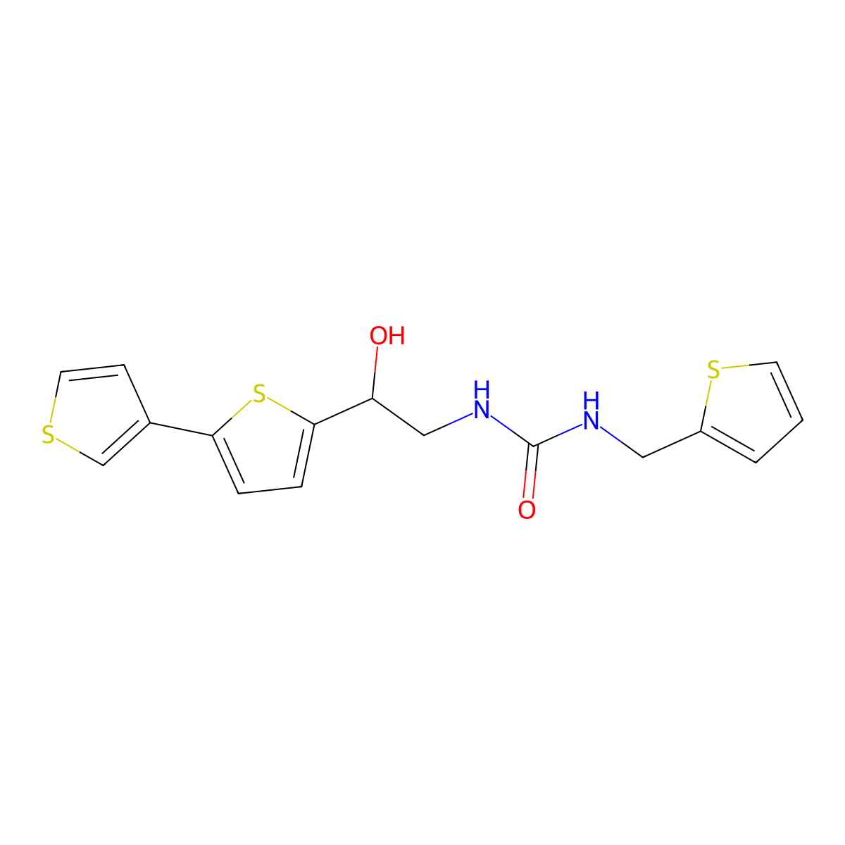 3-(2-{[2,3'-Bithiophene]-5-yl}-2-hydroxyethyl)-1-[(thiophen-2-yl)methyl]urea molecular structure, CAS 2310142-25-5