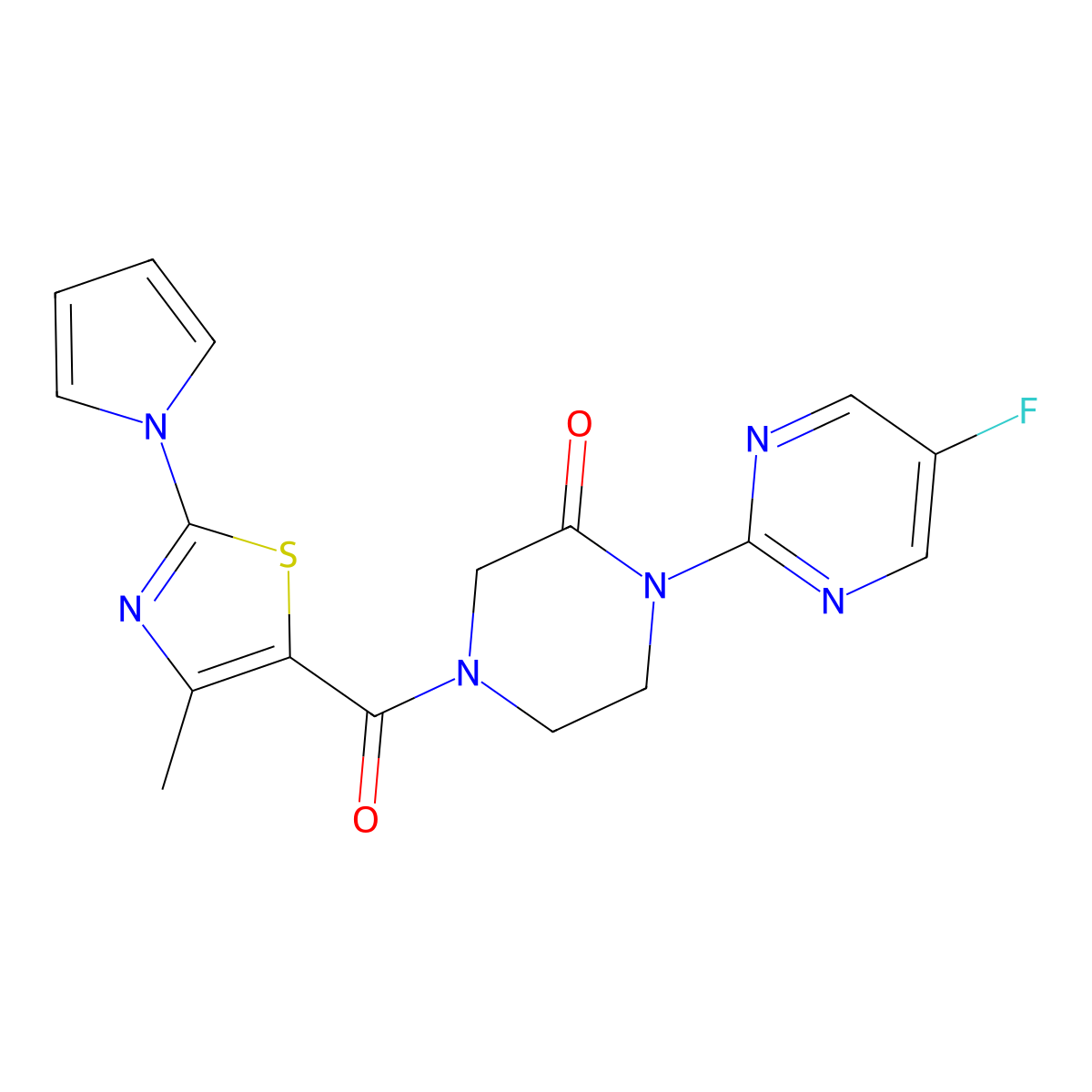 1-(5-fluoropyrimidin-2-yl)-4-[4-methyl-2-(1H-pyrrol-1-yl)-1,3-thiazole-5-carbonyl]piperazin-2-one molecular structure, CAS 2310142-31-3