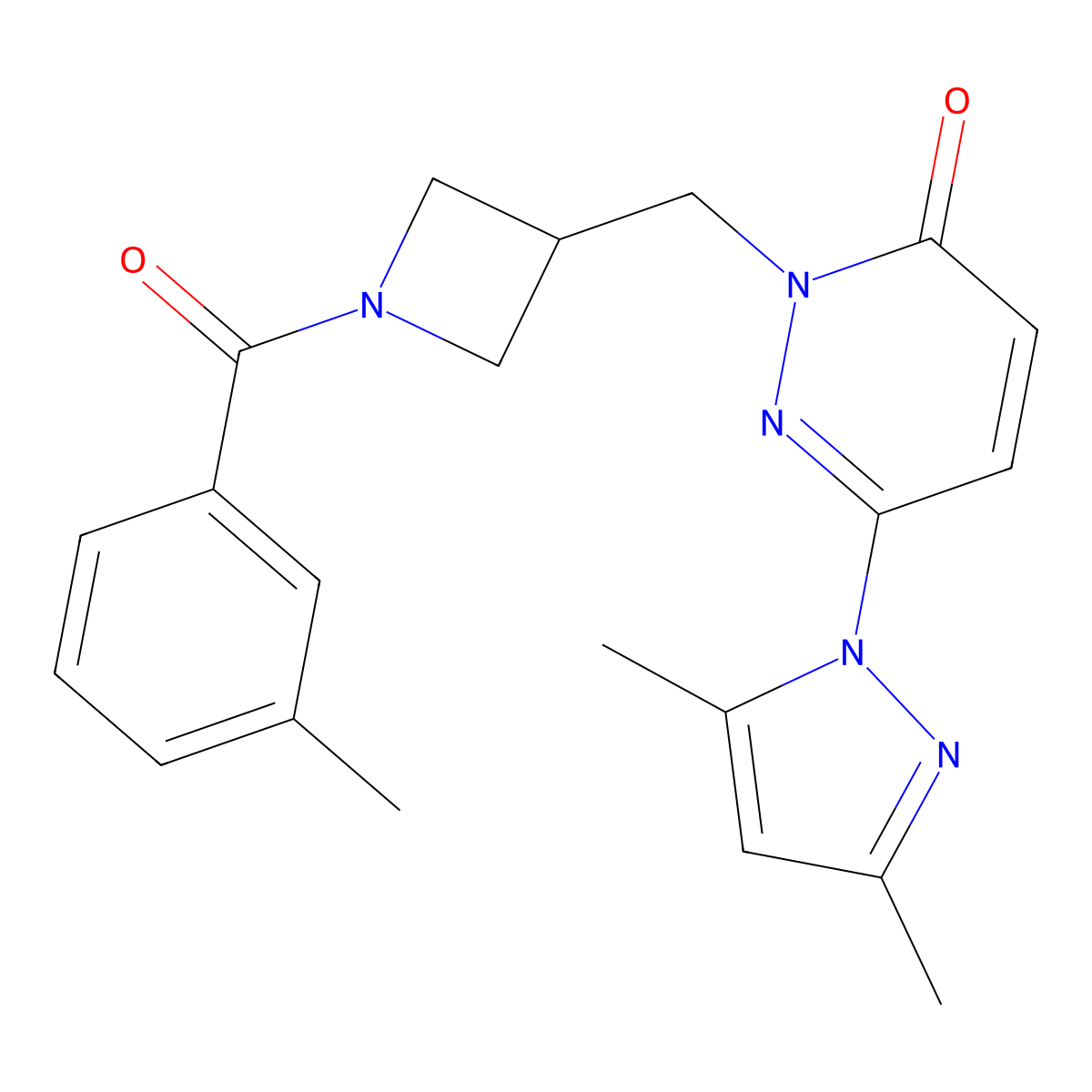6-(3,5-dimethyl-1H-pyrazol-1-yl)-2-{[1-(3-methylbenzoyl)azetidin-3-yl]methyl}-2,3-dihydropyridazin-3-one molecular structure, CAS 2310142-53-9