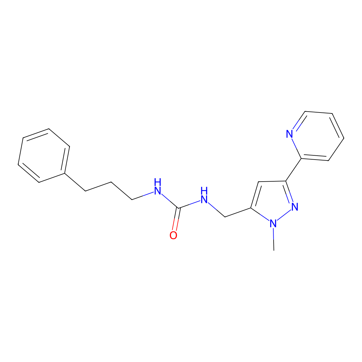 3-{[1-methyl-3-(pyridin-2-yl)-1H-pyrazol-5-yl]methyl}-1-(3-phenylpropyl)urea molecular structure, CAS 2310142-68-6