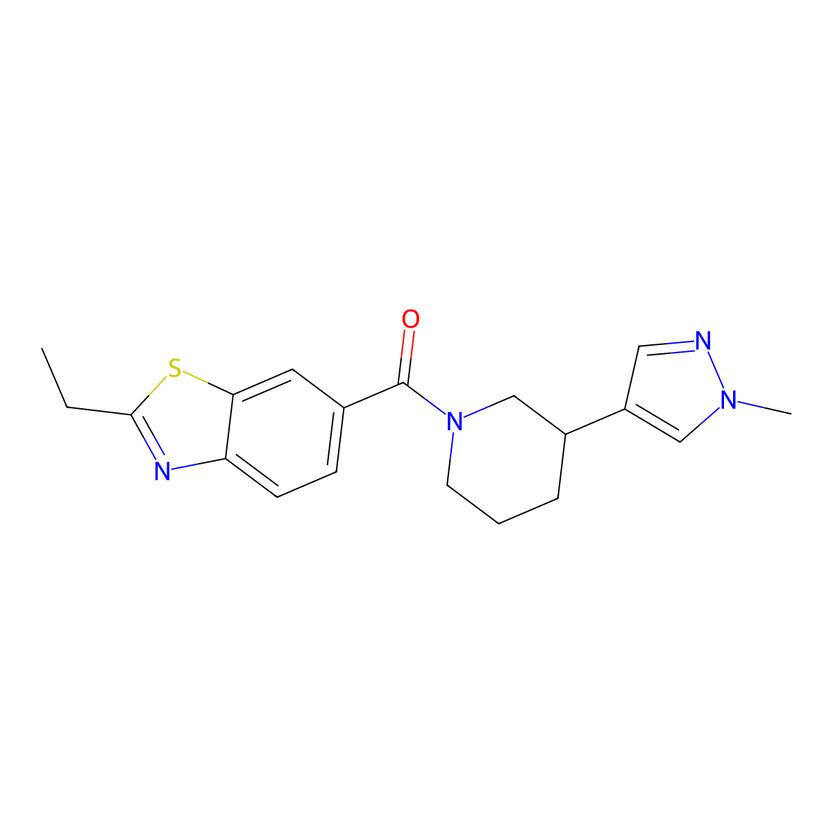 2-ethyl-6-[3-(1-methyl-1H-pyrazol-4-yl)piperidine-1-carbonyl]-1,3-benzothiazole molecular structure, CAS 2310142-80-2