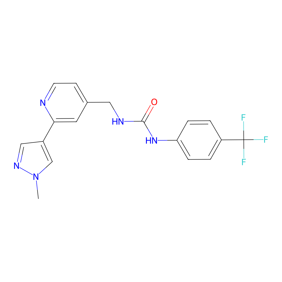 3-{[2-(1-methyl-1H-pyrazol-4-yl)pyridin-4-yl]methyl}-1-[4-(trifluoromethyl)phenyl]urea molecular structure, CAS 2310142-91-5