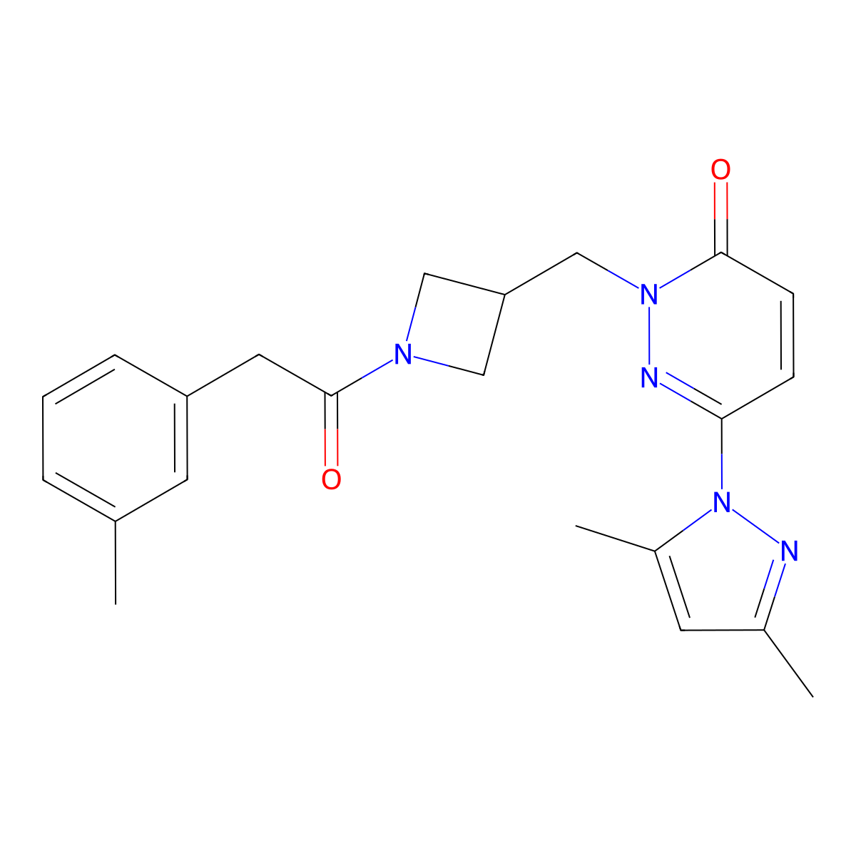 6-(3,5-dimethyl-1H-pyrazol-1-yl)-2-({1-[2-(3-methylphenyl)acetyl]azetidin-3-yl}methyl)-2,3-dihydropyridazin-3-one molecular structure, CAS 2310143-03-2