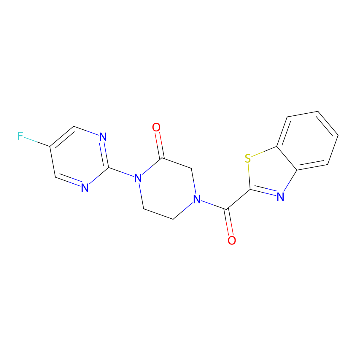 4-(1,3-Benzothiazole-2-carbonyl)-1-(5-fluoropyrimidin-2-yl)piperazin-2-one molecular structure, CAS 2310143-17-8