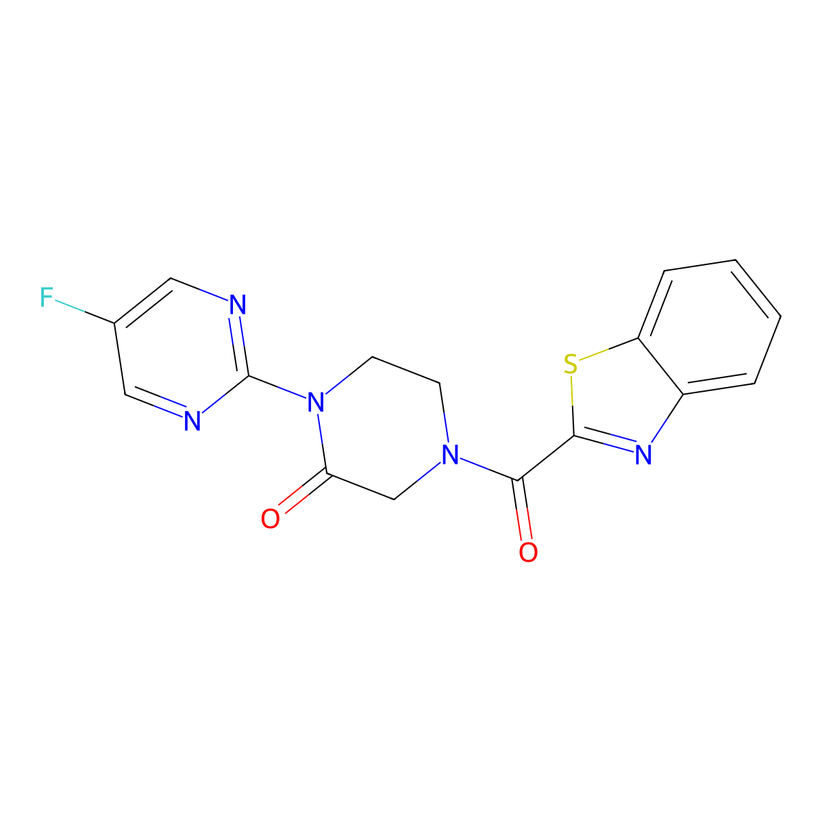 4-(1,3-Benzothiazole-2-carbonyl)-1-(5-fluoropyrimidin-2-yl)piperazin-2-one molecular structure, CAS 2310143-17-8