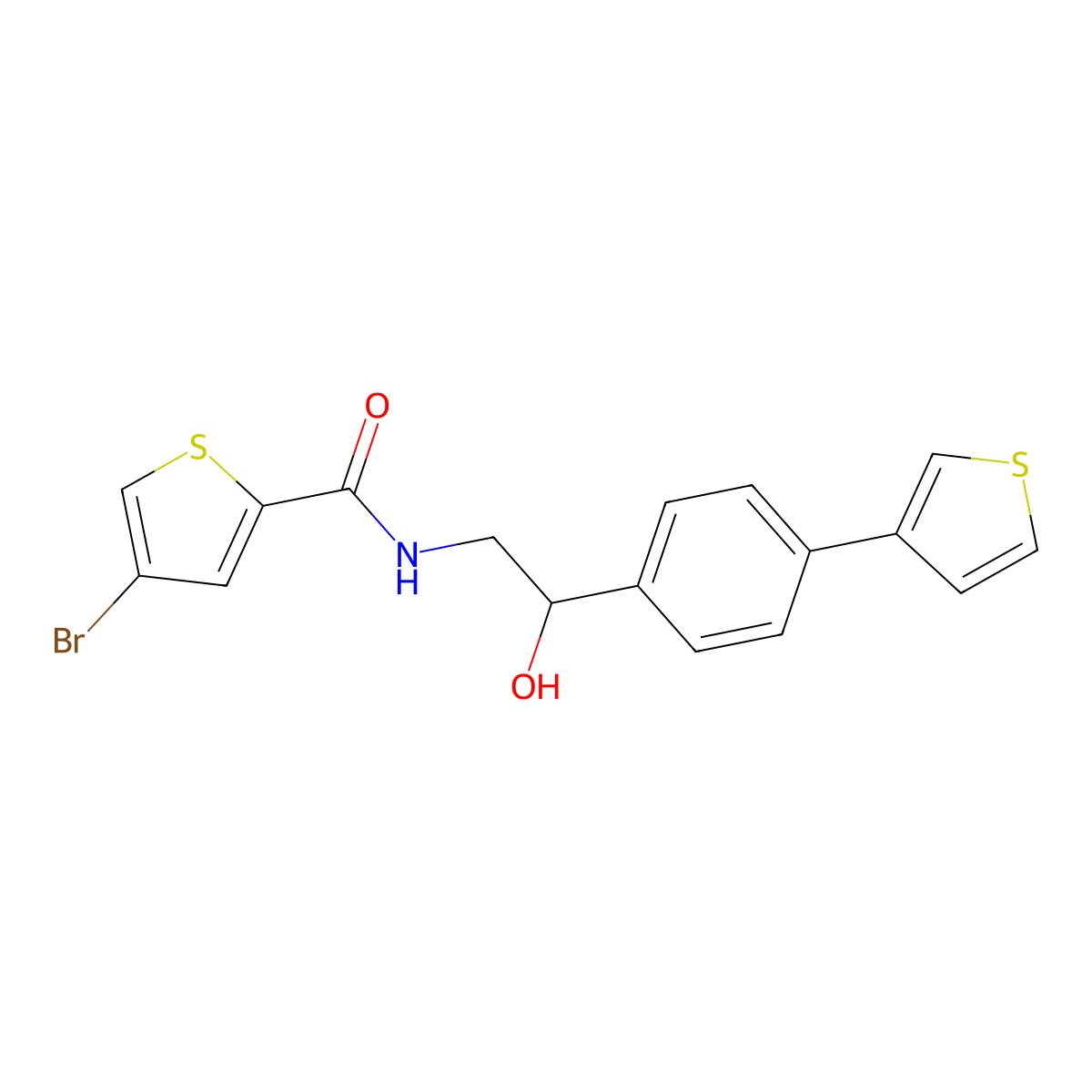4-bromo-N-{2-hydroxy-2-[4-(thiophen-3-yl)phenyl]ethyl}thiophene-2-carboxamide molecular structure, CAS 2310143-26-9