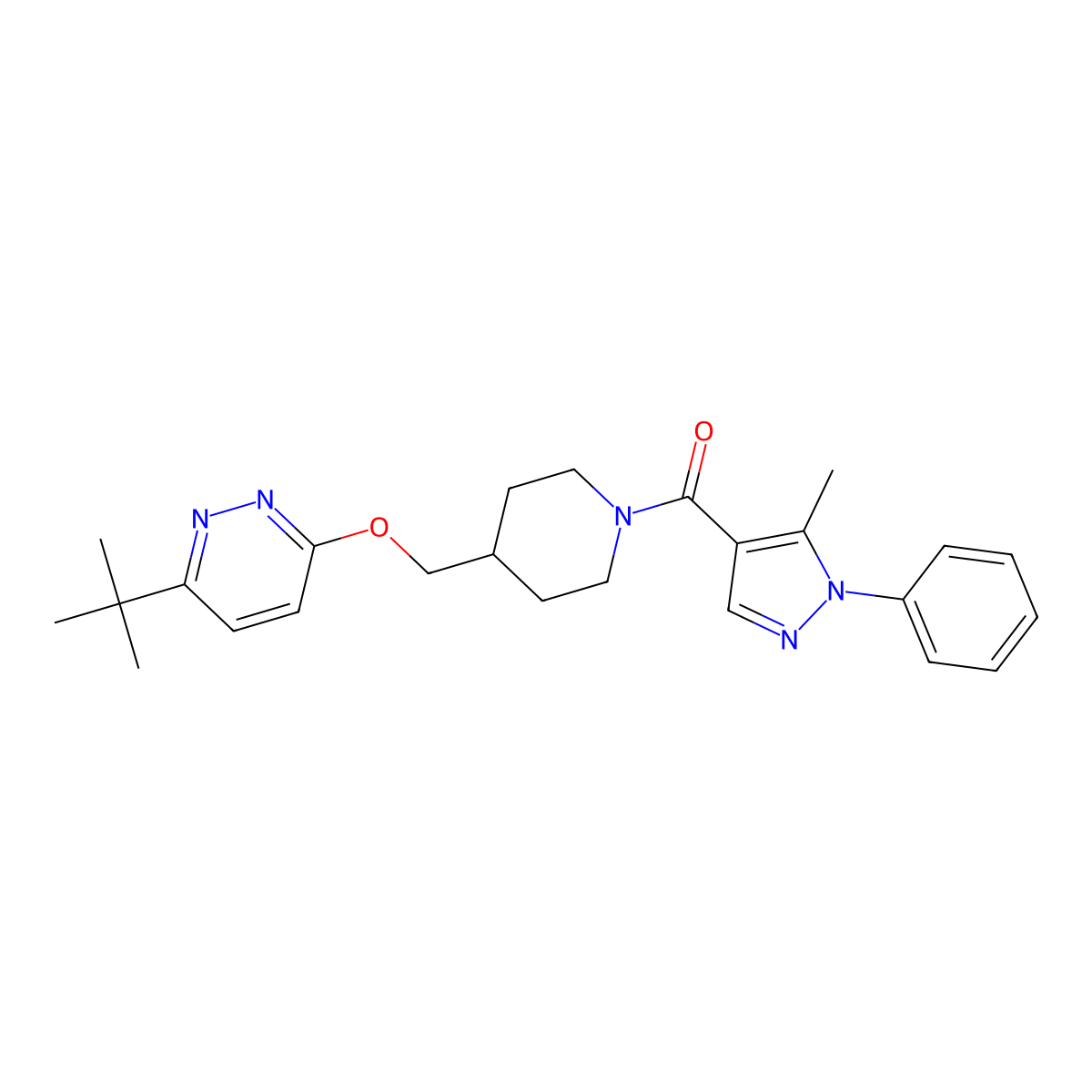 3-tert-butyl-6-{[1-(5-methyl-1-phenyl-1H-pyrazole-4-carbonyl)piperidin-4-yl]methoxy}pyridazine molecular structure, CAS 2310143-29-2