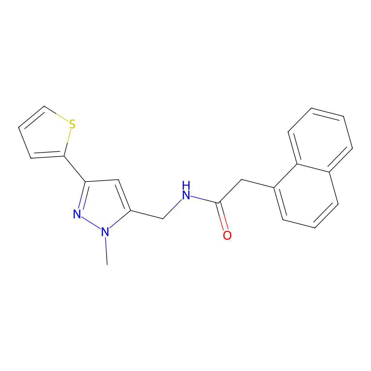 N-{[1-methyl-3-(thiophen-2-yl)-1H-pyrazol-5-yl]methyl}-2-(naphthalen-1-yl)acetamide molecular structure, CAS 2310143-33-8