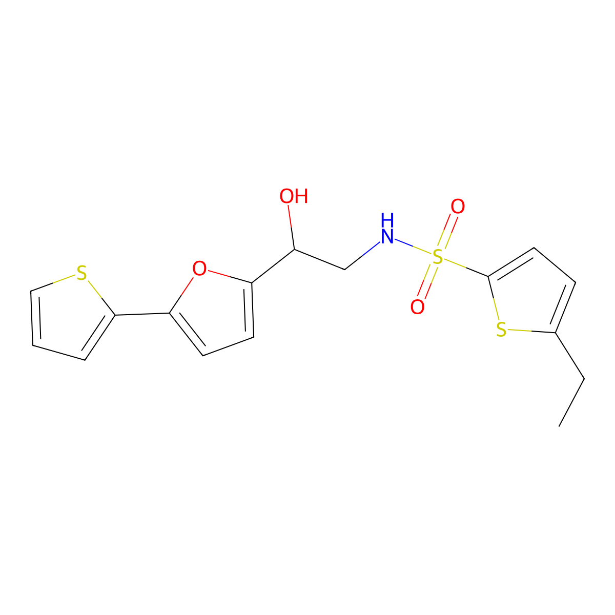 5-ethyl-N-{2-hydroxy-2-[5-(thiophen-2-yl)furan-2-yl]ethyl}thiophene-2-sulfonamide molecular structure, CAS 2310143-39-4