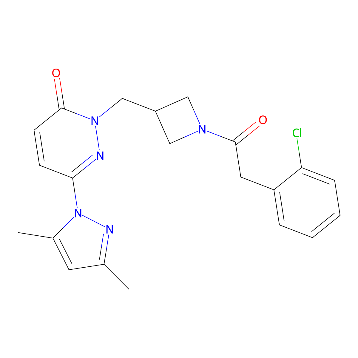 2-({1-[2-(2-chlorophenyl)acetyl]azetidin-3-yl}methyl)-6-(3,5-dimethyl-1H-pyrazol-1-yl)-2,3-dihydropyridazin-3-one molecular structure, CAS 2310143-43-0