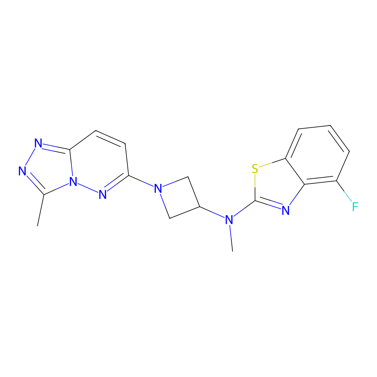 4-fluoro-N-methyl-N-(1-{3-methyl-[1,2,4]triazolo[4,3-b]pyridazin-6-yl}azetidin-3-yl)-1,3-benzothiazol-2-amine molecular structure, CAS 2310143-46-3