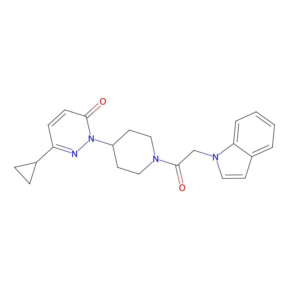 6-cyclopropyl-2-{1-[2-(1H-indol-1-yl)acetyl]piperidin-4-yl}-2,3-dihydropyridazin-3-one molecular structure, CAS 2310143-49-6