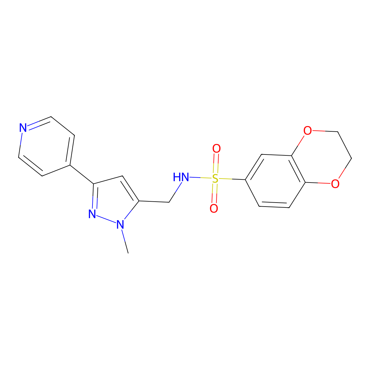 N-{[1-methyl-3-(pyridin-4-yl)-1H-pyrazol-5-yl]methyl}-2,3-dihydro-1,4-benzodioxine-6-sulfonamide molecular structure, CAS 2310143-52-1