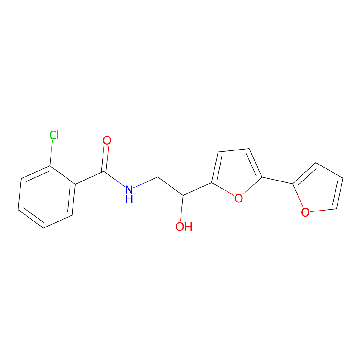 N-(2-{[2,2'-bifuran]-5-yl}-2-hydroxyethyl)-2-chlorobenzamide molecular structure, CAS 2310143-56-5
