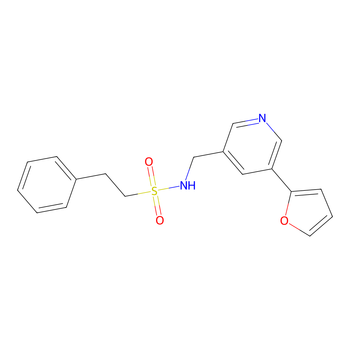 N-((5-(furan-2-yl)pyridin-3-yl)methyl)-2-phenylethanesulfonamide molecular structure, CAS 2310143-78-1