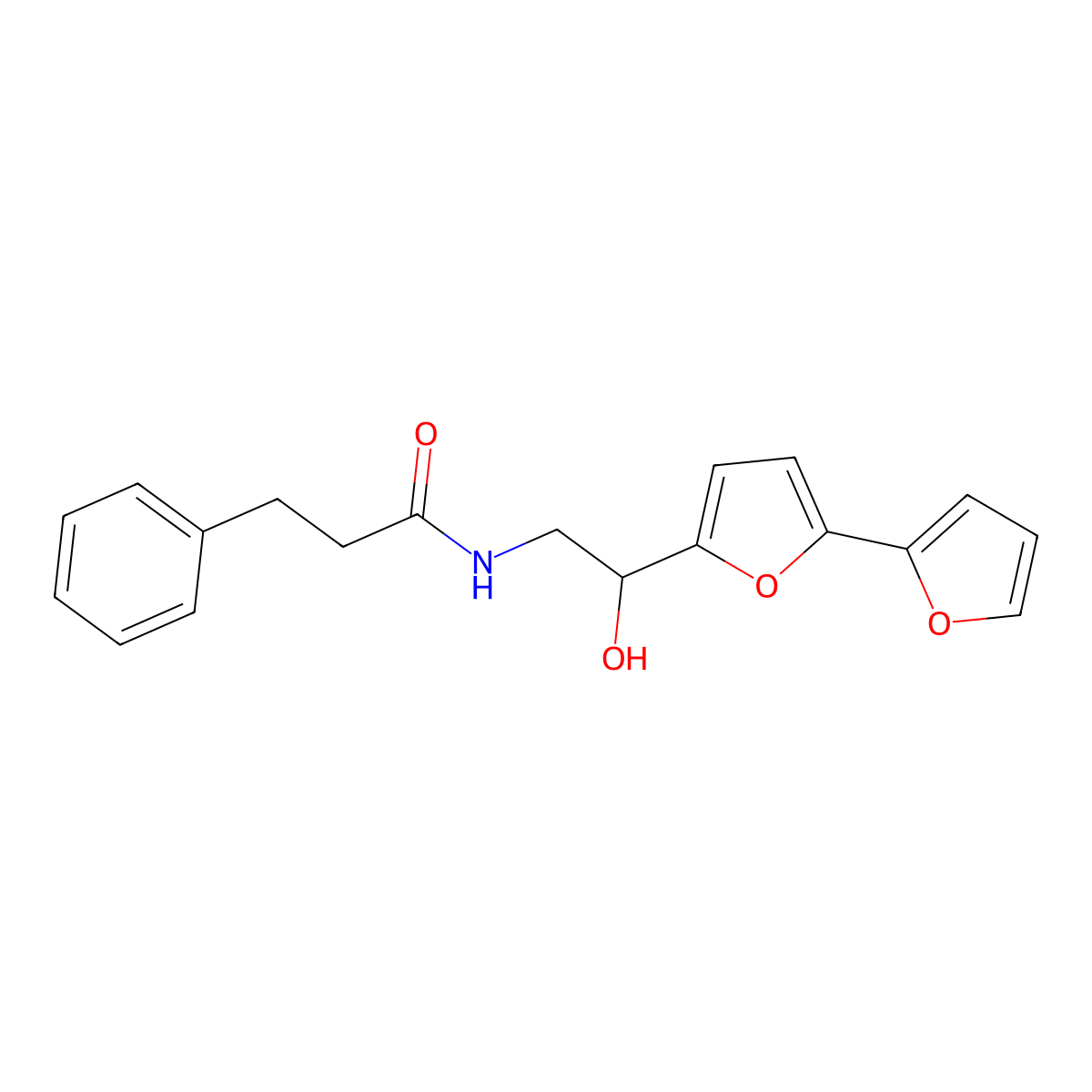 N-(2-{[2,2'-bifuran]-5-yl}-2-hydroxyethyl)-3-phenylpropanamide molecular structure, CAS 2310143-79-2