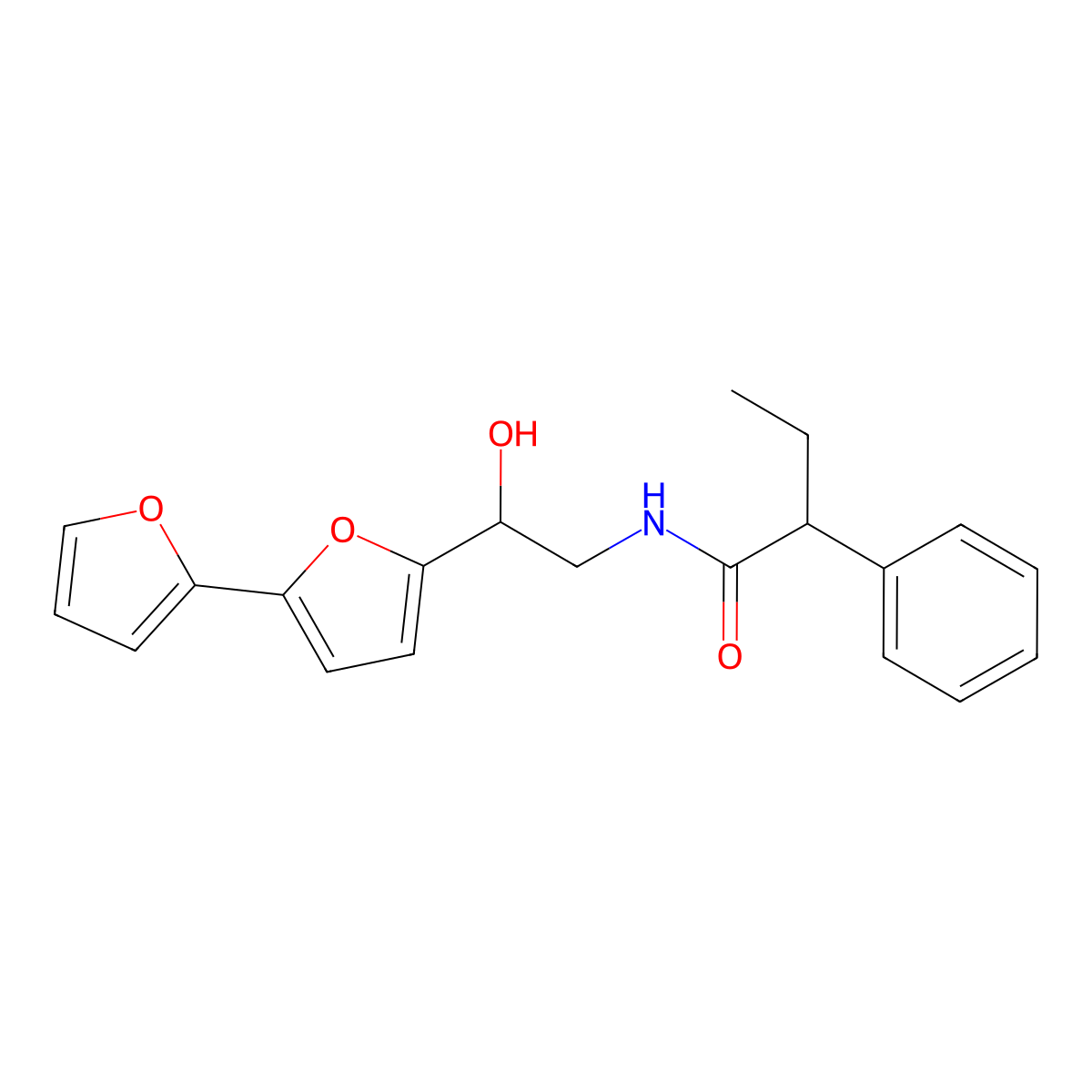N-(2-{[2,2'-bifuran]-5-yl}-2-hydroxyethyl)-2-phenylbutanamide molecular structure, CAS 2310143-98-5