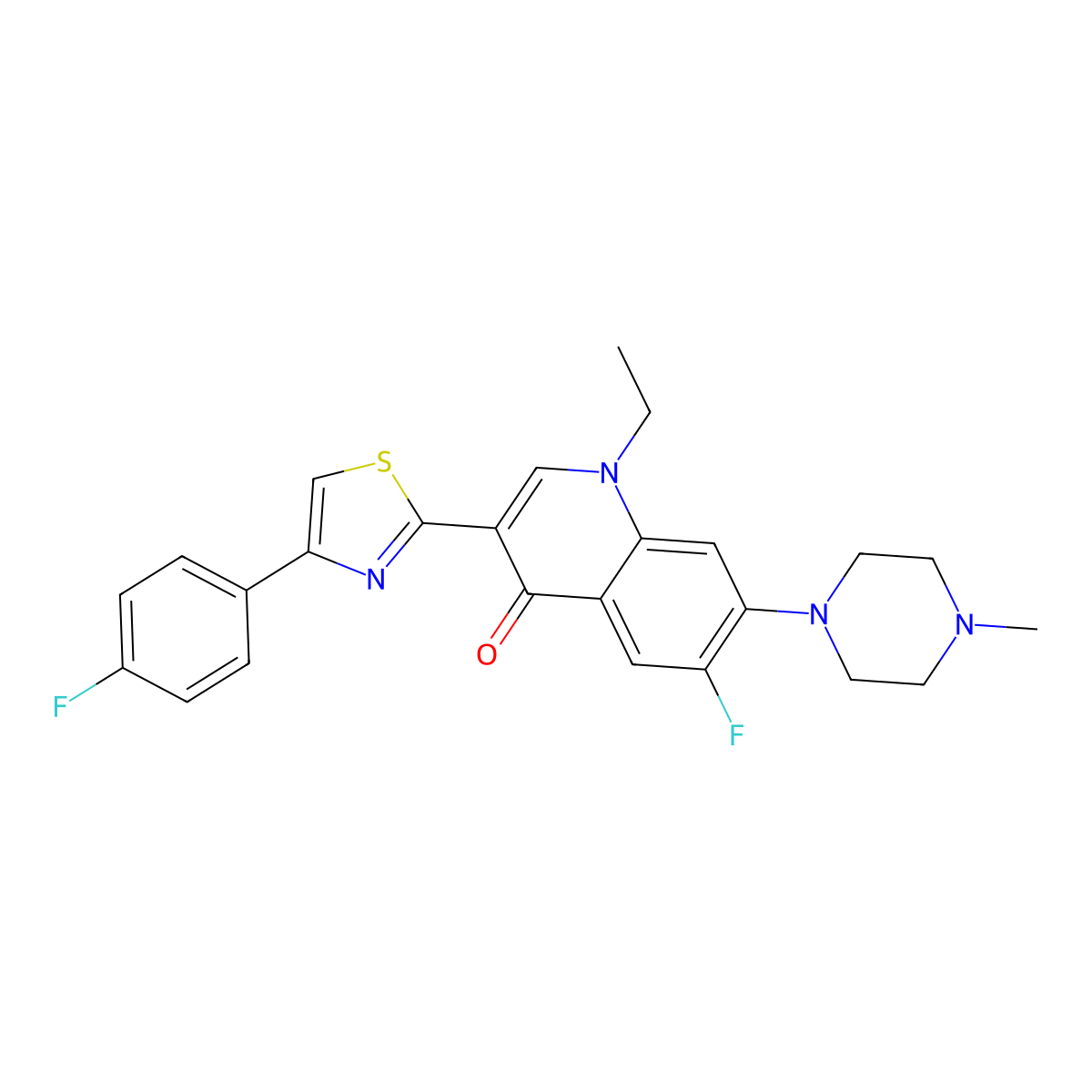 1-Ethyl-6-fluoro-3-[4-(4-fluorophenyl)-1,3-thiazol-2-yl]-7-(4-methylpiperazin-1-yl)-1,4-dihydroquinolin-4-one molecular structure, CAS 2310144-05-7