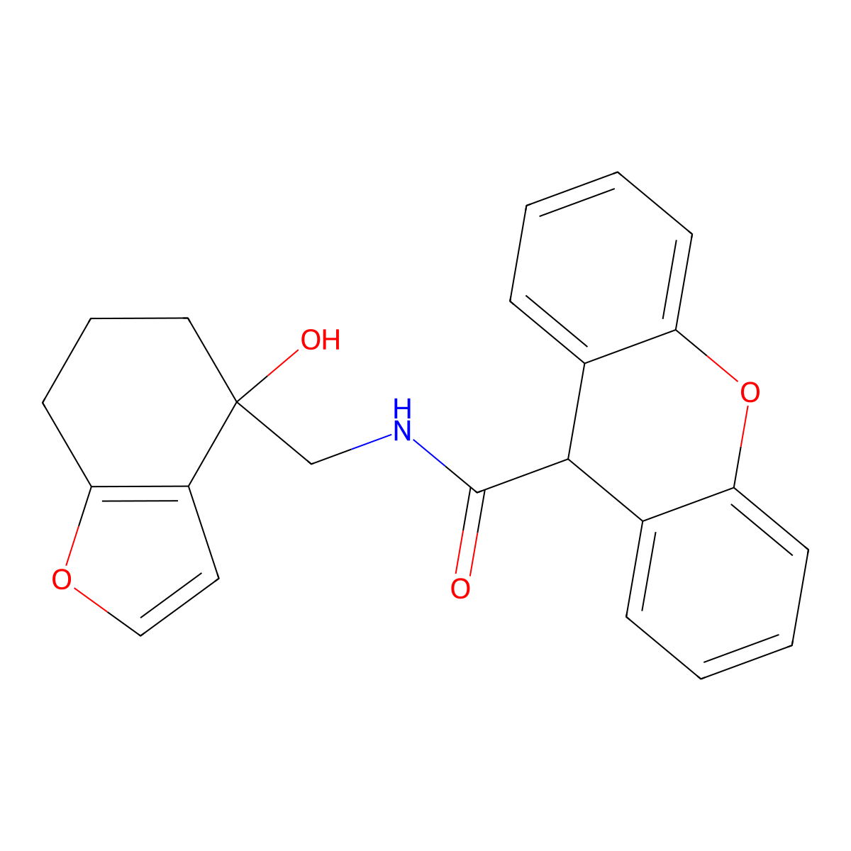 N-[(4-hydroxy-4,5,6,7-tetrahydro-1-benzofuran-4-yl)methyl]-9H-xanthene-9-carboxamide molecular structure, CAS 2310144-12-6