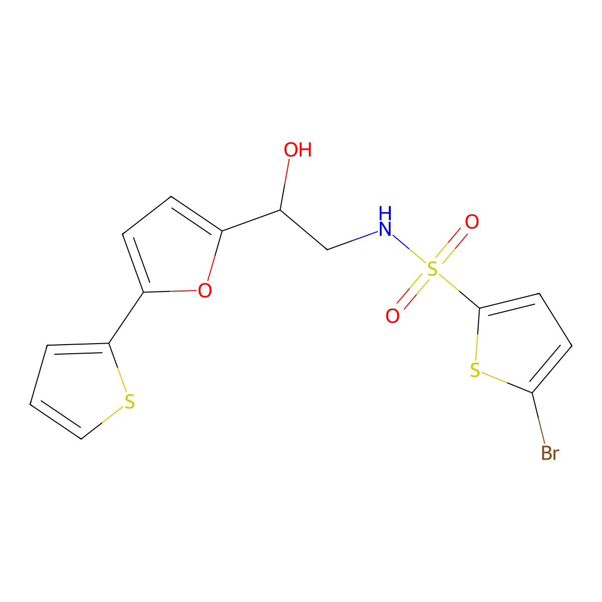 5-bromo-N-{2-hydroxy-2-[5-(thiophen-2-yl)furan-2-yl]ethyl}thiophene-2-sulfonamide molecular structure, CAS 2310144-20-6