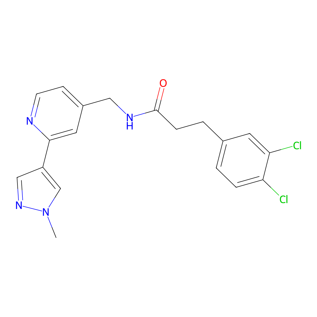3-(3,4-dichlorophenyl)-N-{[2-(1-methyl-1H-pyrazol-4-yl)pyridin-4-yl]methyl}propanamide molecular structure, CAS 2310144-28-4