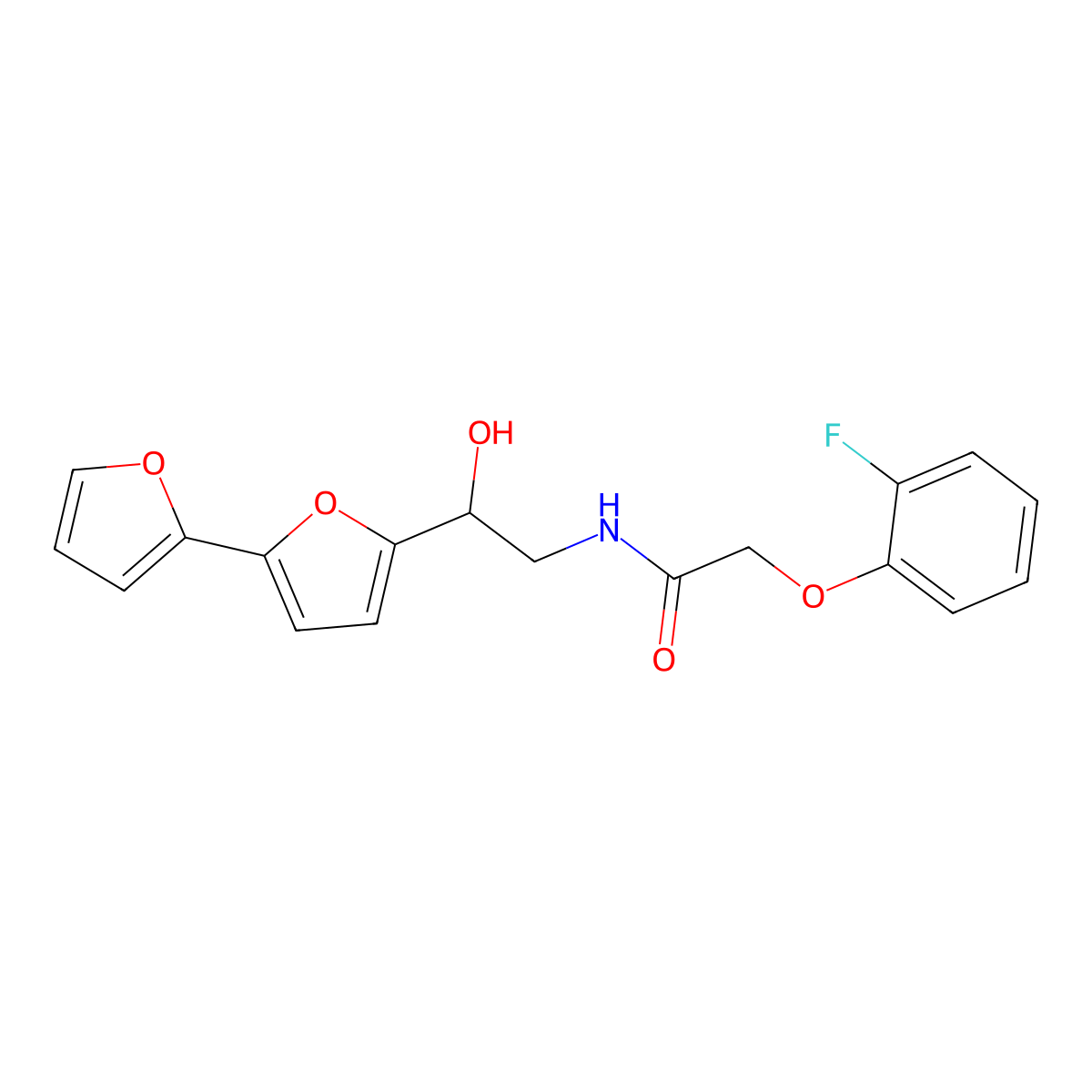 N-(2-{[2,2'-bifuran]-5-yl}-2-hydroxyethyl)-2-(2-fluorophenoxy)acetamide molecular structure, CAS 2310144-32-0