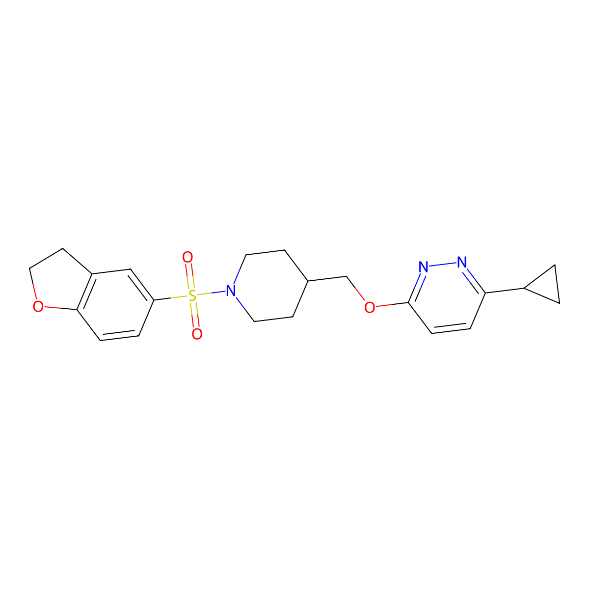 3-Cyclopropyl-6-{[1-(2,3-dihydro-1-benzofuran-5-sulfonyl)piperidin-4-yl]methoxy}pyridazine molecular structure, CAS 2310144-49-9