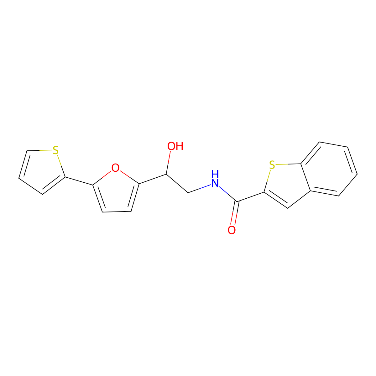 N-{2-hydroxy-2-[5-(thiophen-2-yl)furan-2-yl]ethyl}-1-benzothiophene-2-carboxamide molecular structure, CAS 2310144-55-7