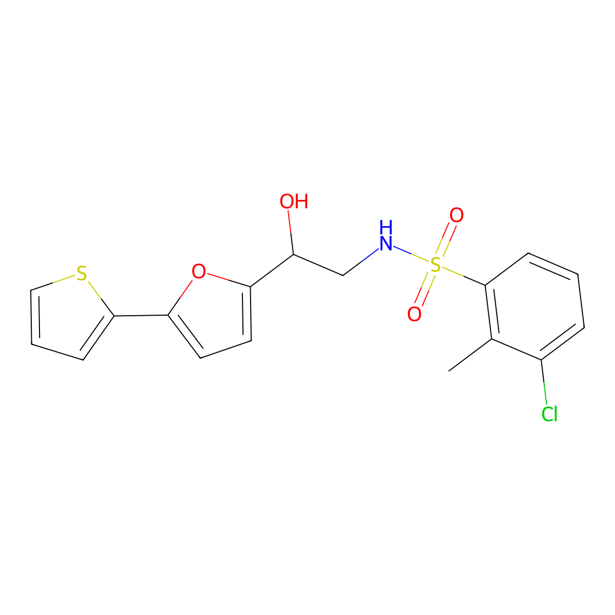 3-chloro-N-{2-hydroxy-2-[5-(thiophen-2-yl)furan-2-yl]ethyl}-2-methylbenzene-1-sulfonamide molecular structure, CAS 2310144-64-8