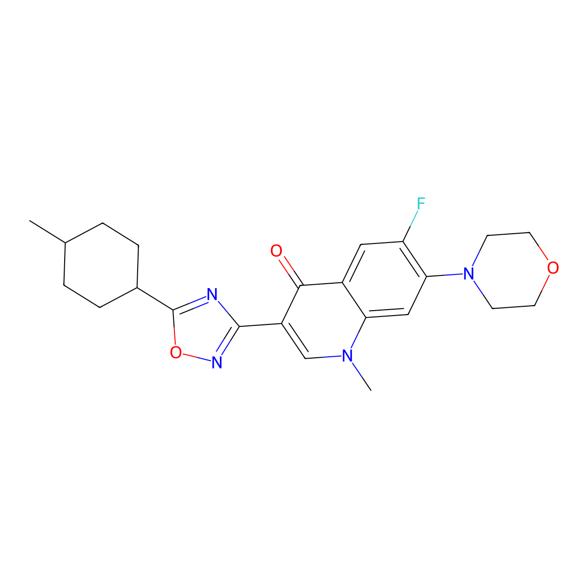 6-Fluoro-1-methyl-3-[5-(4-methylcyclohexyl)-1,2,4-oxadiazol-3-yl]-7-(morpholin-4-yl)-1,4-dihydroquinolin-4-one molecular structure, CAS 2310144-77-3