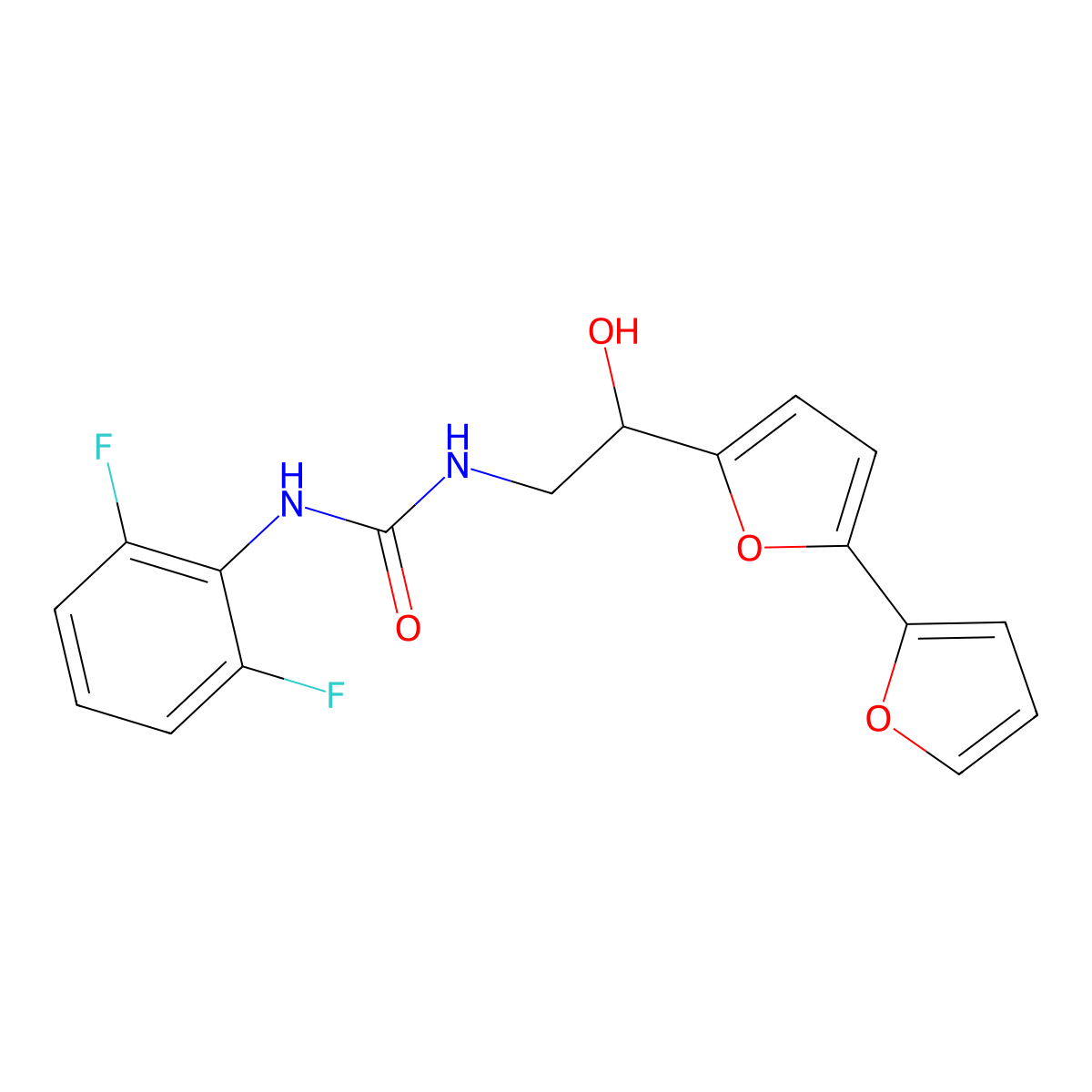 3-(2-{[2,2'-Bifuran]-5-yl}-2-hydroxyethyl)-1-(2,6-difluorophenyl)urea molecular structure, CAS 2310144-78-4