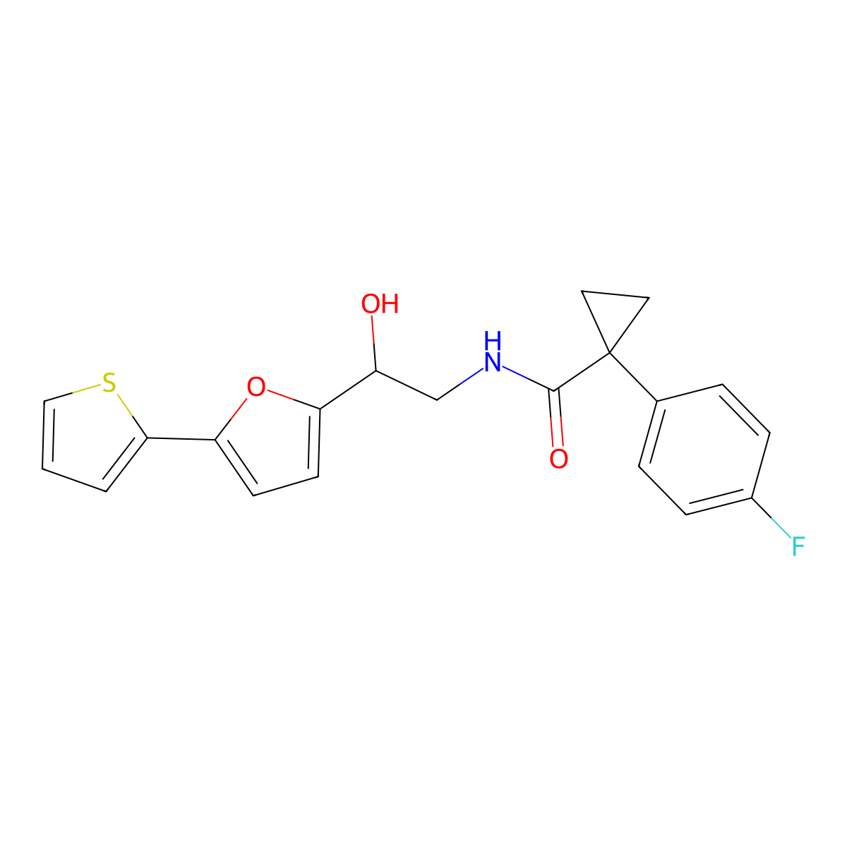 1-(4-fluorophenyl)-N-{2-hydroxy-2-[5-(thiophen-2-yl)furan-2-yl]ethyl}cyclopropane-1-carboxamide molecular structure, CAS 2310144-83-1