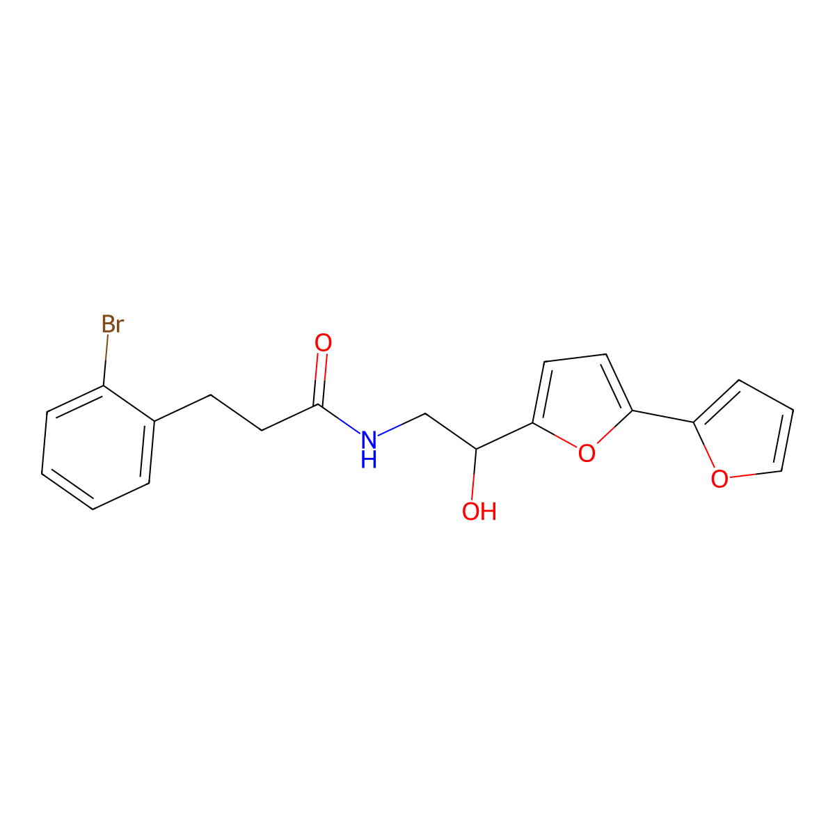 N-(2-{[2,2'-bifuran]-5-yl}-2-hydroxyethyl)-3-(2-bromophenyl)propanamide molecular structure, CAS 2310144-93-3