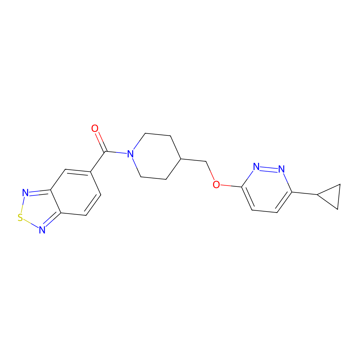 5-(4-{[(6-Cyclopropylpyridazin-3-yl)oxy]methyl}piperidine-1-carbonyl)-2,1,3-benzothiadiazole molecular structure, CAS 2310145-08-3