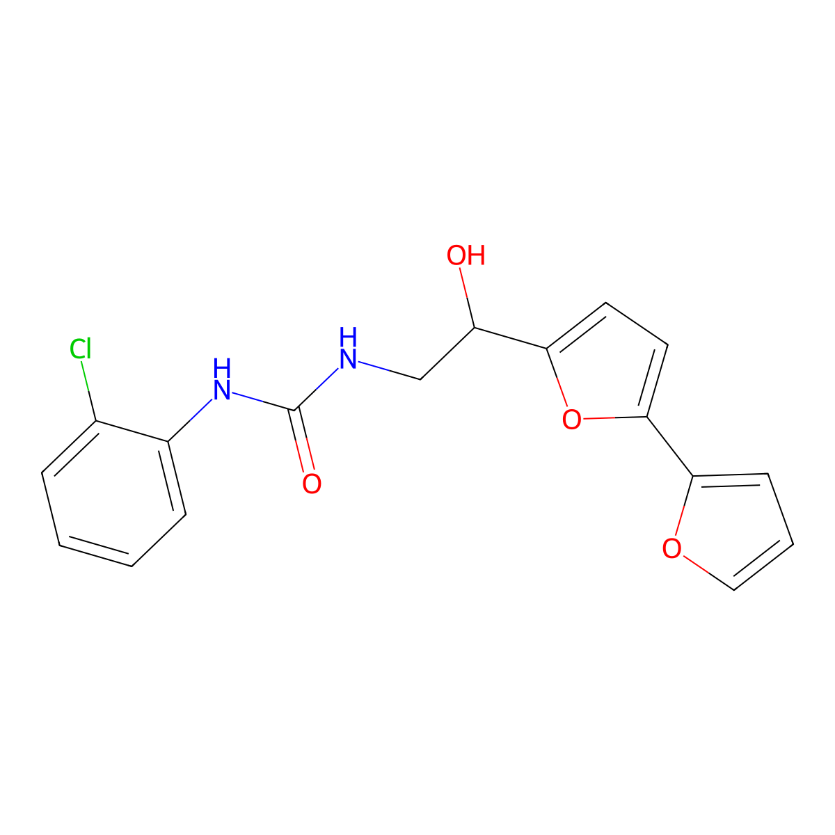 3-(2-{[2,2'-Bifuran]-5-yl}-2-hydroxyethyl)-1-(2-chlorophenyl)urea molecular structure, CAS 2310145-12-9