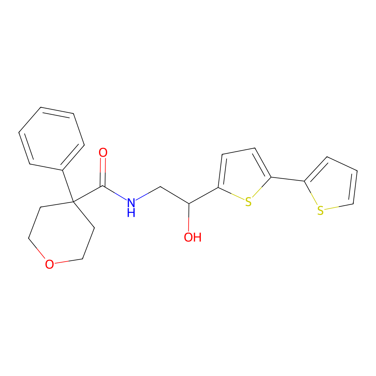 N-(2-{[2,2'-bithiophene]-5-yl}-2-hydroxyethyl)-4-phenyloxane-4-carboxamide molecular structure, CAS 2310145-17-4