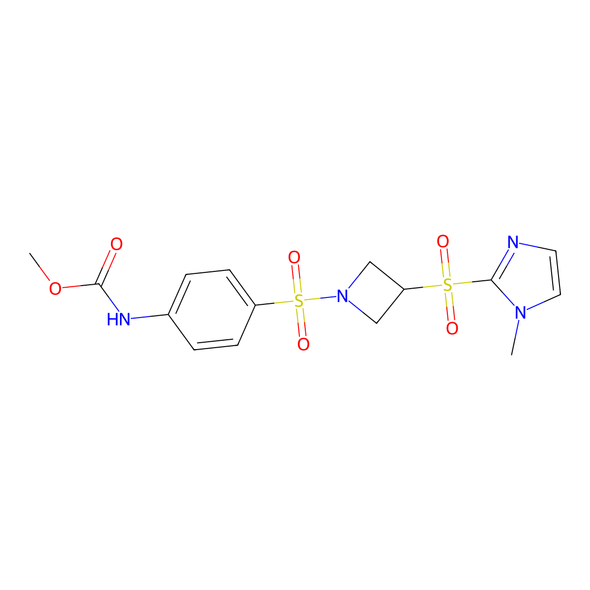 methyl (4-((3-((1-methyl-1H-imidazol-2-yl)sulfonyl)azetidin-1-yl)sulfonyl)phenyl)carbamate molecular structure, CAS 2310145-30-1