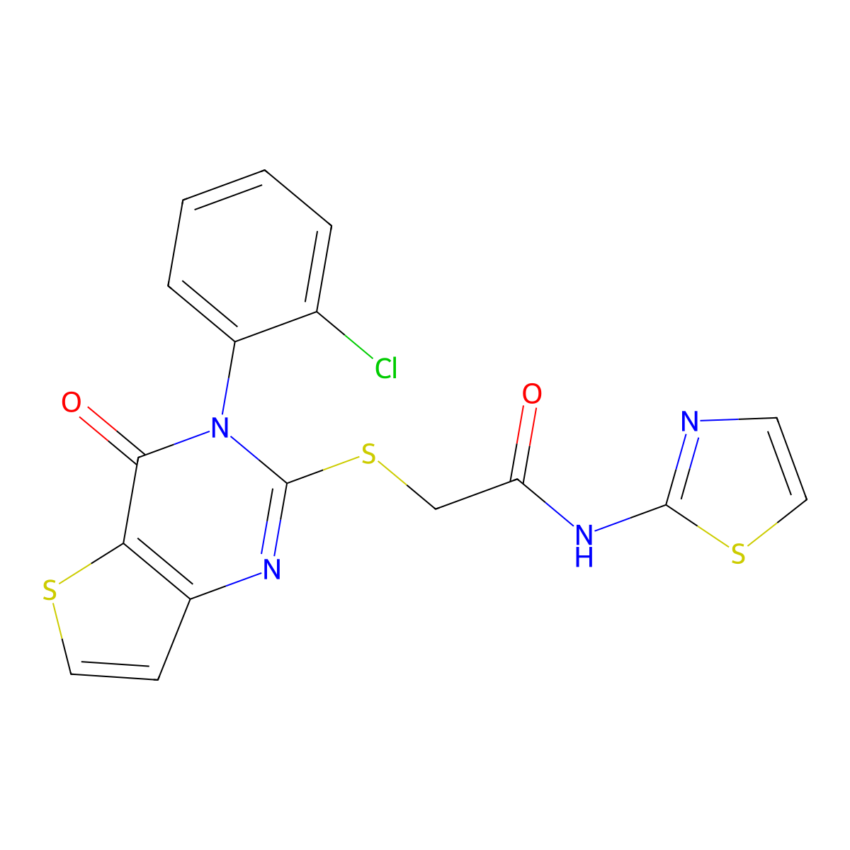 2-{[3-(2-chlorophenyl)-4-oxo-3H,4H-thieno[3,2-d]pyrimidin-2-yl]sulfanyl}-N-(1,3-thiazol-2-yl)acetamide molecular structure, CAS 2310145-33-4