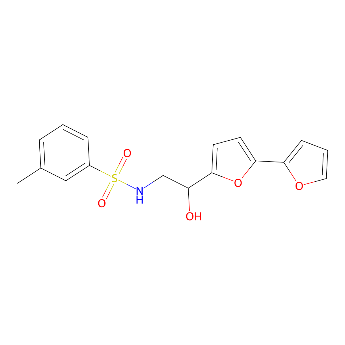 N-(2-{[2,2'-bifuran]-5-yl}-2-hydroxyethyl)-3-methylbenzene-1-sulfonamide molecular structure, CAS 2310145-41-4
