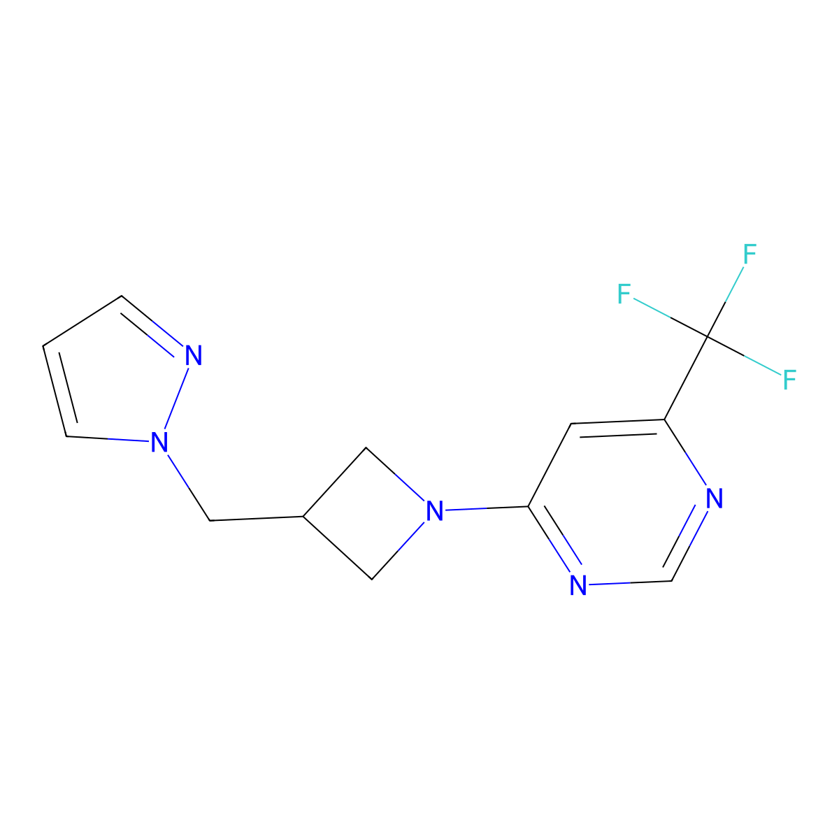4-{3-[(1H-pyrazol-1-yl)methyl]azetidin-1-yl}-6-(trifluoromethyl)pyrimidine molecular structure, CAS 2310145-78-7