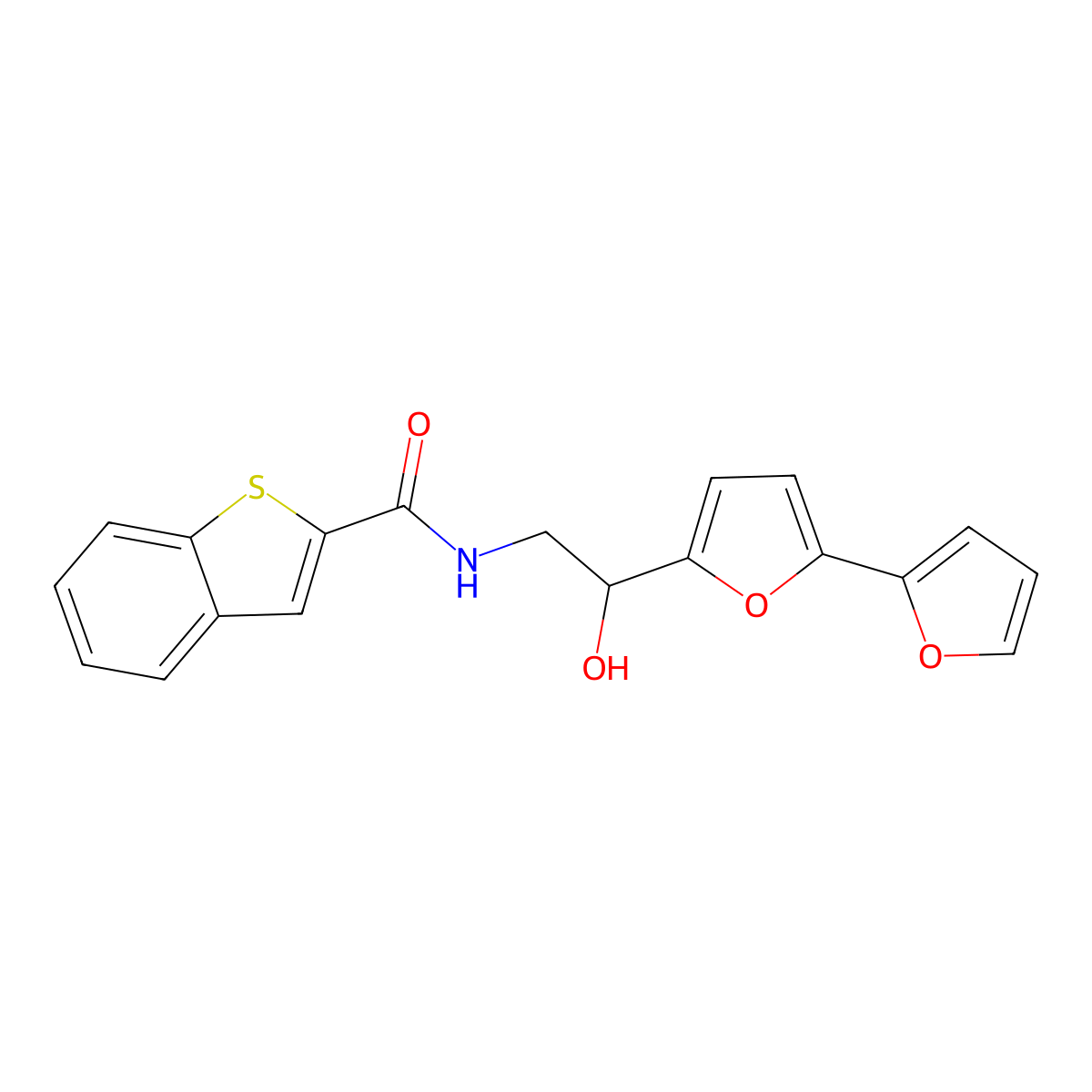 N-(2-{[2,2'-bifuran]-5-yl}-2-hydroxyethyl)-1-benzothiophene-2-carboxamide molecular structure, CAS 2310145-89-0