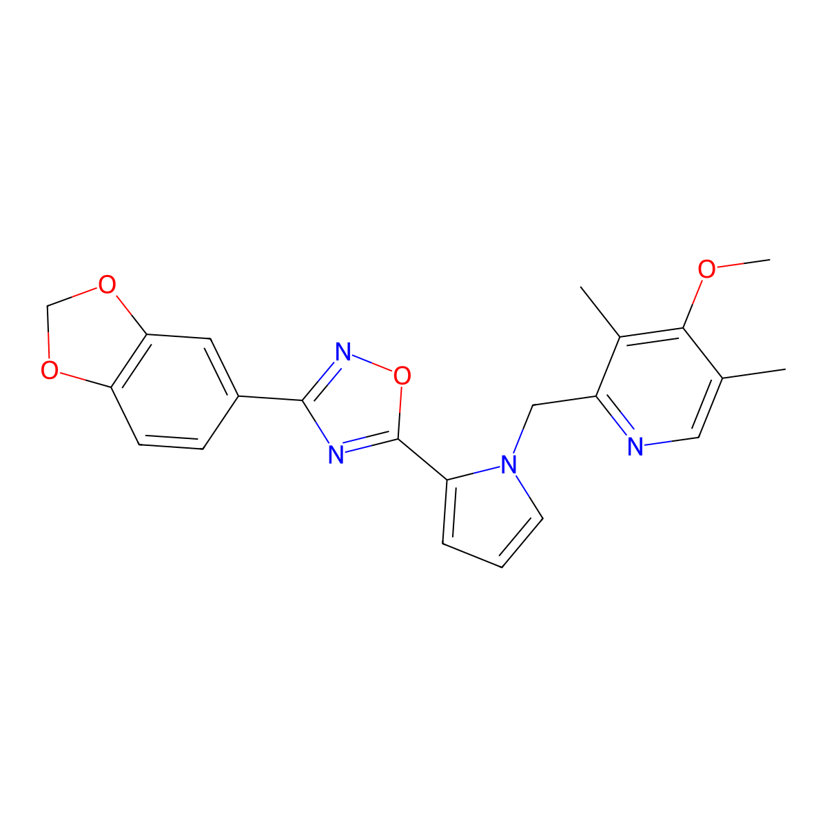 2-({2-[3-(2H-1,3-benzodioxol-5-yl)-1,2,4-oxadiazol-5-yl]-1H-pyrrol-1-yl}methyl)-4-methoxy-3,5-dimethylpyridine molecular structure, CAS 2310145-97-0