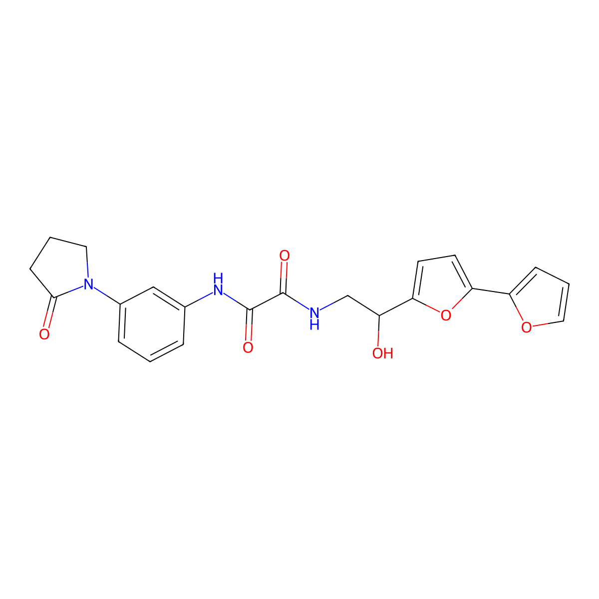 N-(2-{[2,2'-bifuran]-5-yl}-2-hydroxyethyl)-N'-[3-(2-oxopyrrolidin-1-yl)phenyl]ethanediamide molecular structure, CAS 2310146-15-5