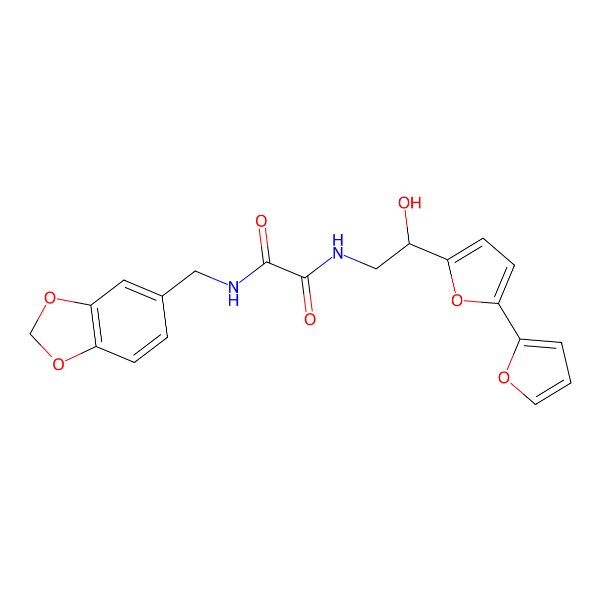 N'-[(2H-1,3-benzodioxol-5-yl)methyl]-N-(2-{[2,2'-bifuran]-5-yl}-2-hydroxyethyl)ethanediamide molecular structure, CAS 2310146-25-7