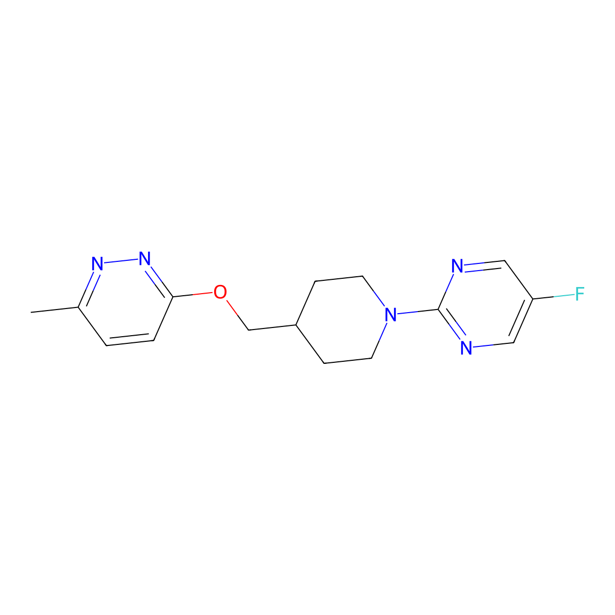 5-Fluoro-2-(4-{[(6-methylpyridazin-3-yl)oxy]methyl}piperidin-1-yl)pyrimidine molecular structure, CAS 2310146-42-8