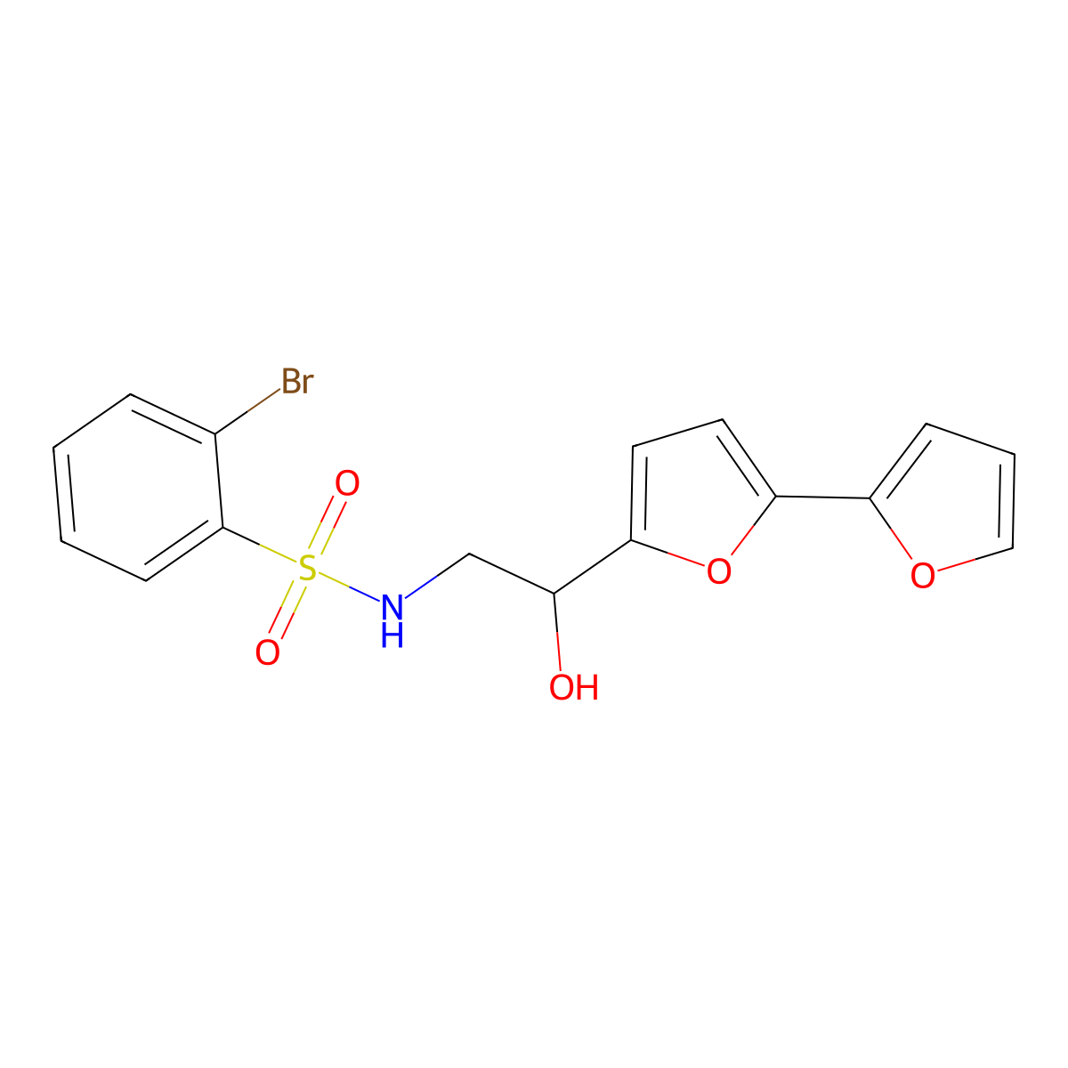 N-(2-{[2,2'-bifuran]-5-yl}-2-hydroxyethyl)-2-bromobenzene-1-sulfonamide molecular structure, CAS 2310146-75-7