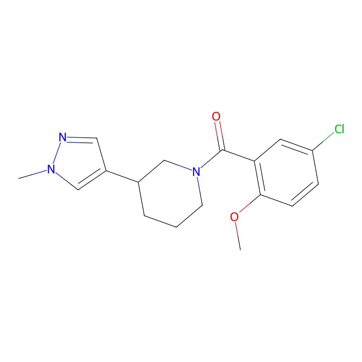 1-(5-chloro-2-methoxybenzoyl)-3-(1-methyl-1H-pyrazol-4-yl)piperidine molecular structure, CAS 2310146-88-2