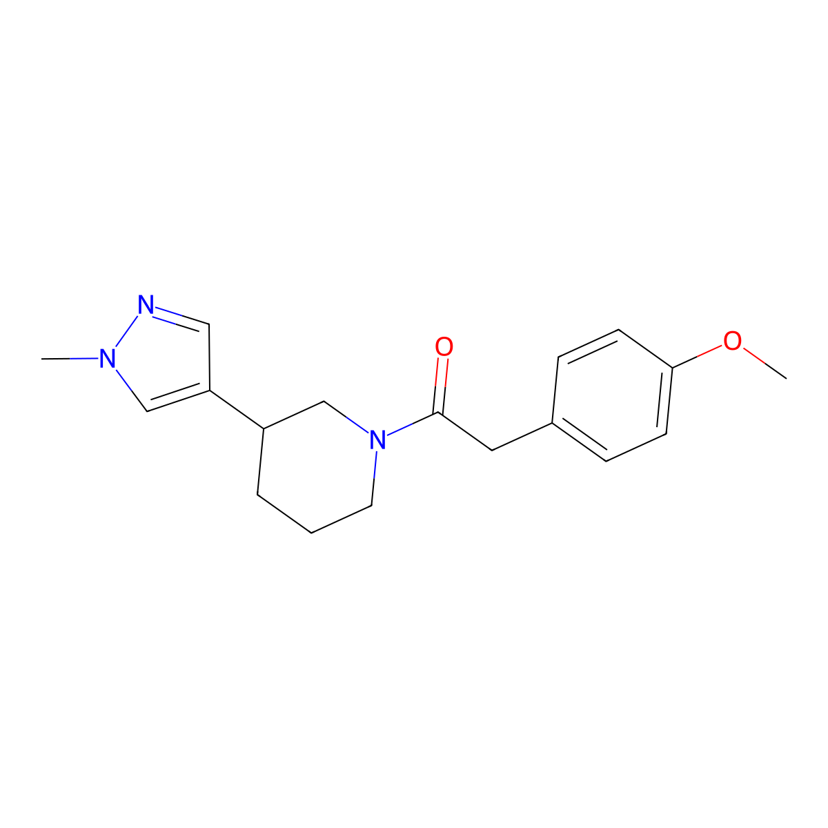 2-(4-methoxyphenyl)-1-[3-(1-methyl-1H-pyrazol-4-yl)piperidin-1-yl]ethan-1-one molecular structure, CAS 2310147-06-7