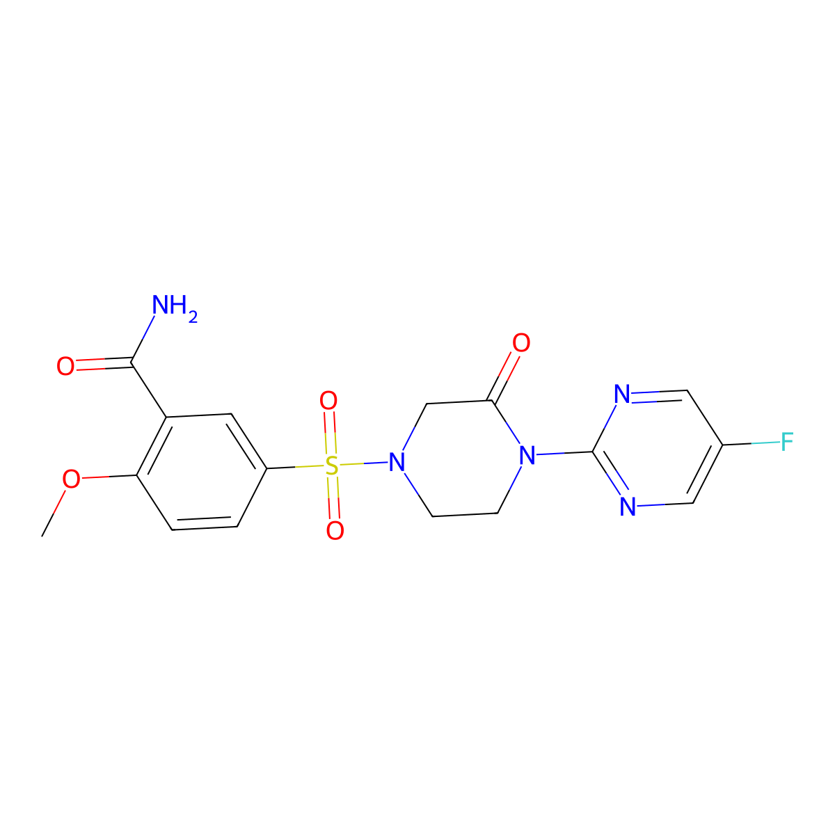 5-{[4-(5-Fluoropyrimidin-2-yl)-3-oxopiperazin-1-yl]sulfonyl}-2-methoxybenzamide molecular structure, CAS 2310147-21-6